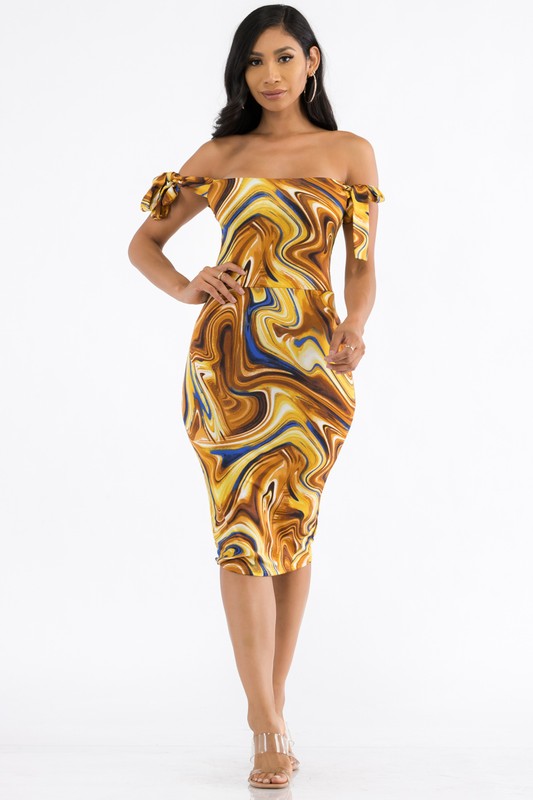 Swirl Tie Shoulder Midi Dress
