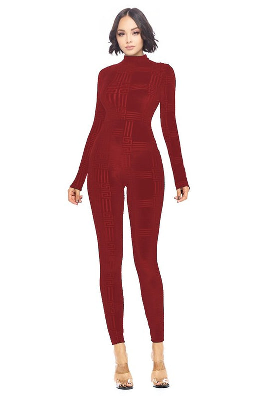 Burnout Velvet Geometric Pattern Jumpsuit