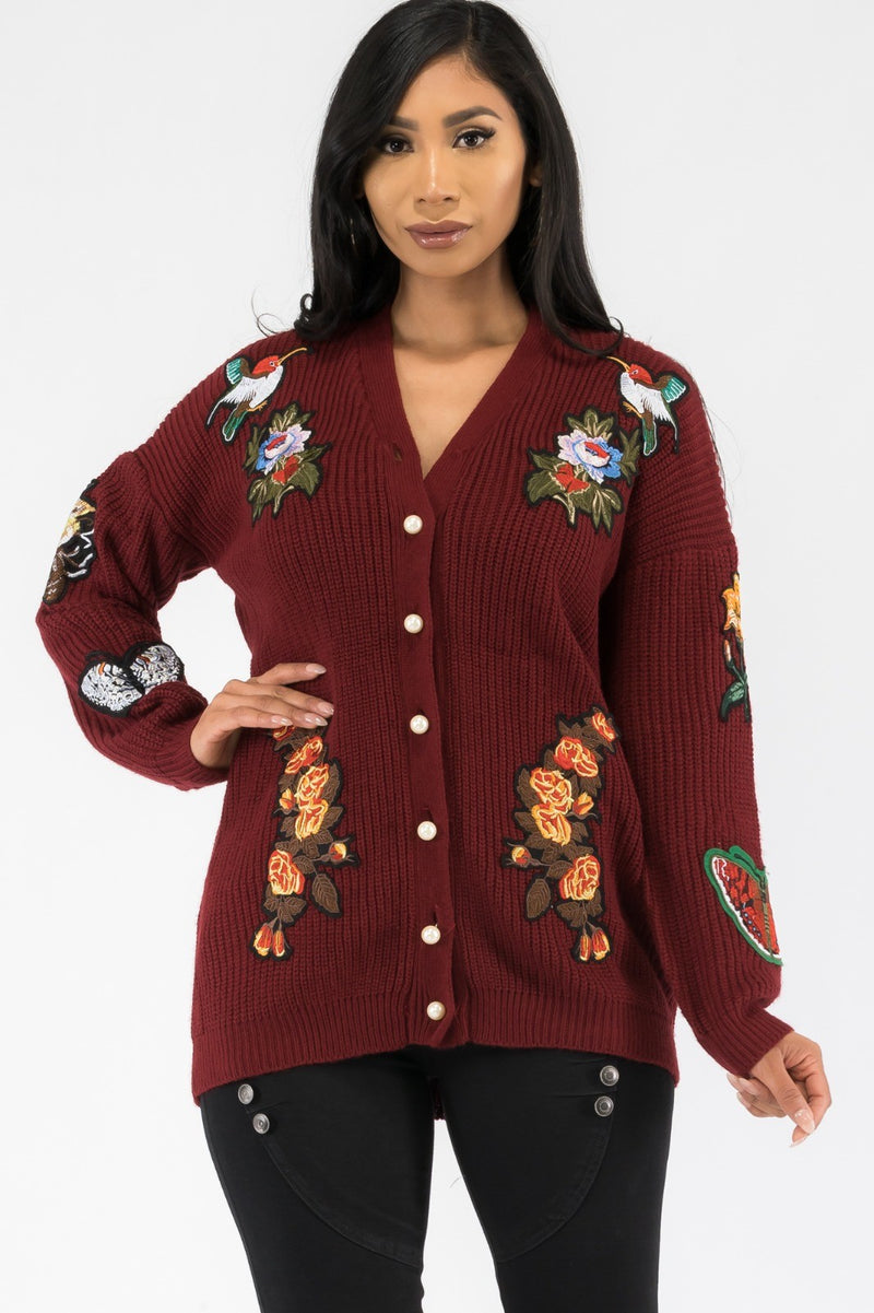 Button Down Patch Knit Cardigan