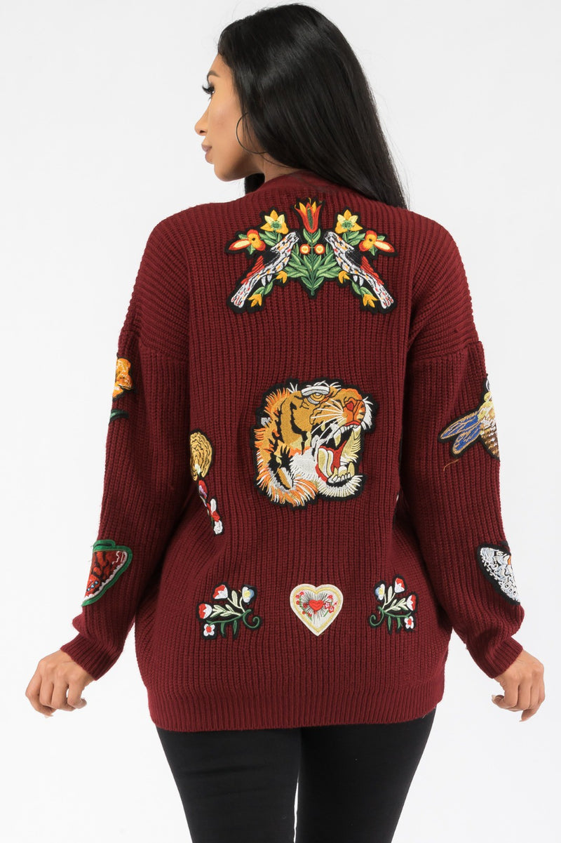 Button Down Patch Knit Cardigan