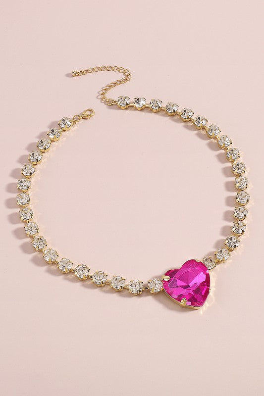 Large Crystal Heart Pendant Necklace