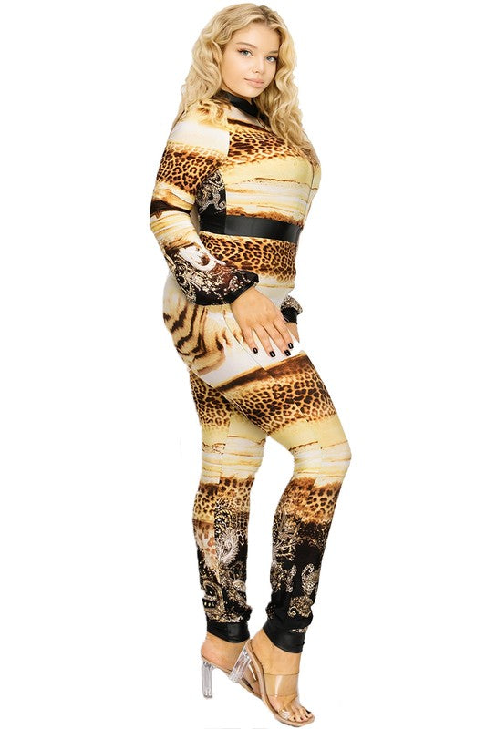Curve Animal Print ZipUp Jumpsuit