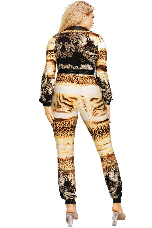 Curve Animal Print ZipUp Jumpsuit