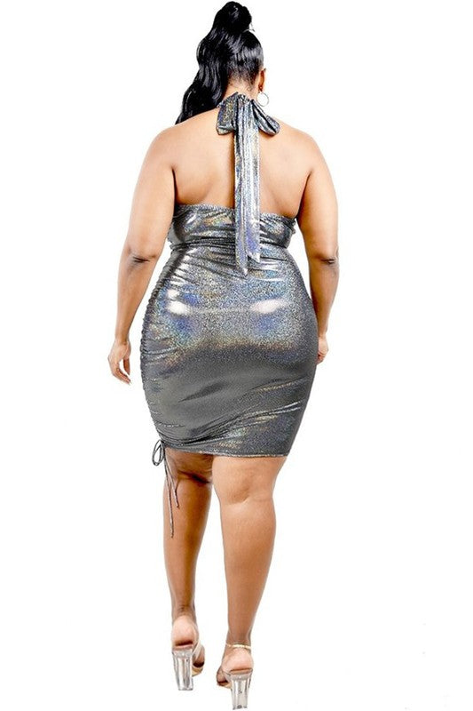 Foil Print Halter Mini Dress