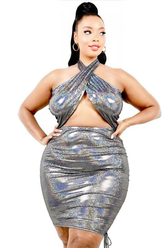 Foil Print Halter Mini Dress