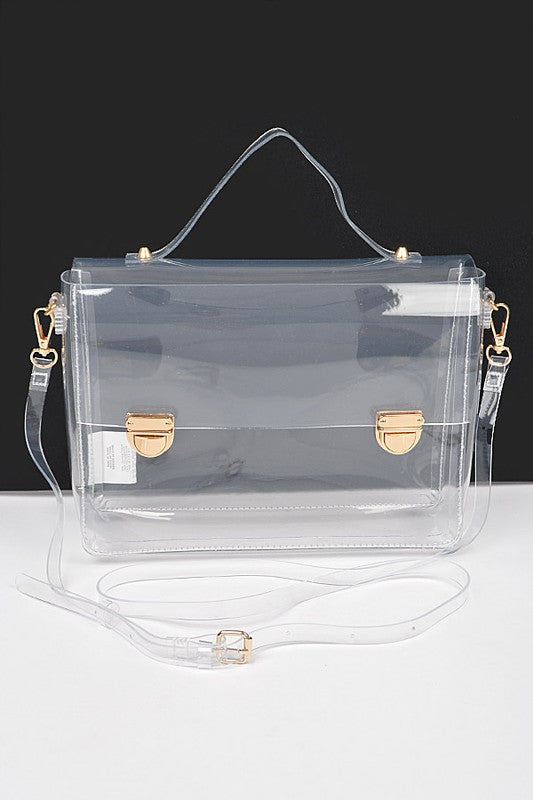 Clear Metal Buckle Flap/Crossbody Handbag