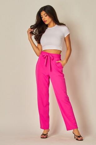 Crepe High Waist Straight Leg Pants