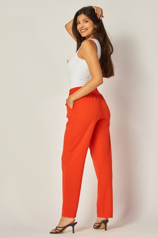 Crepe High Waist Straight Leg Pants