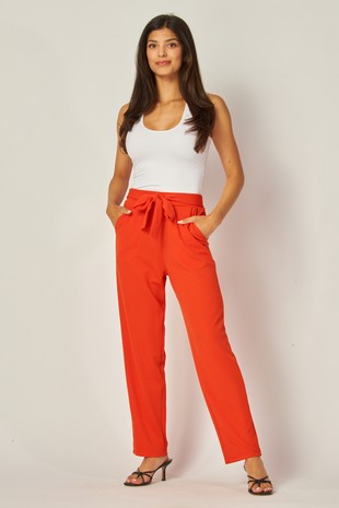 Crepe High Waist Straight Leg Pants