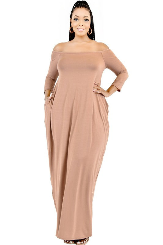 Solid Off Shoulder Curve Maxi Dress