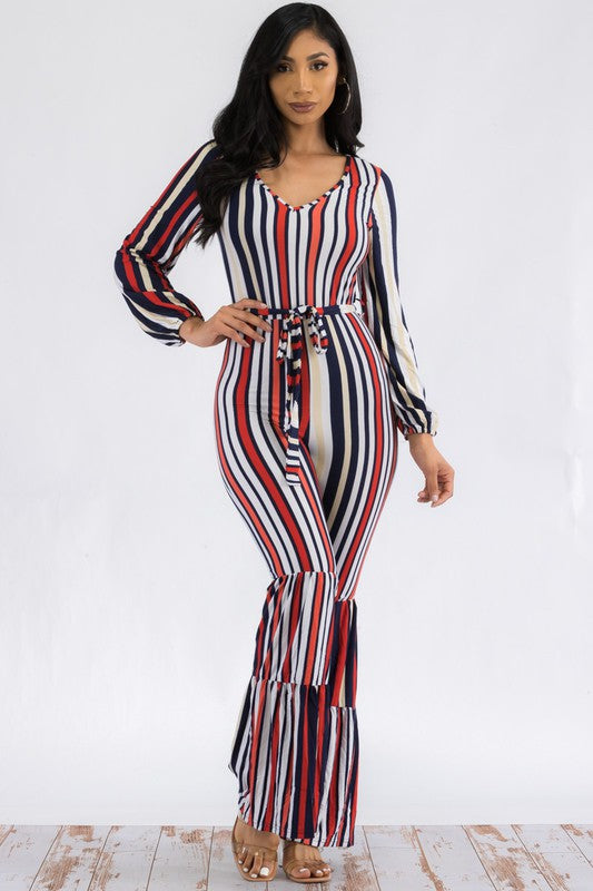 Long Sleeve Stripe Jumpsuit