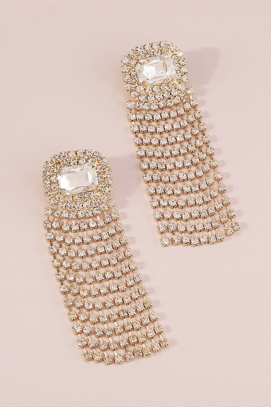 Square Crystal Tassel Drop Dangle Earrings