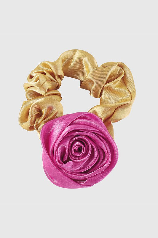Satin Rose Flower Elastic Hair Tie