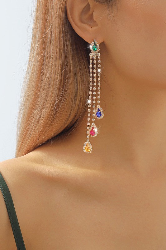 Tassel Colorful Rhinestone Drop Earrings