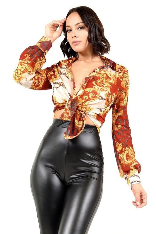 Gold Chain Pattern Print Top