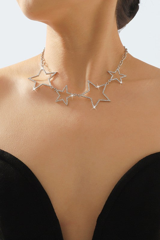 Rhinestone Star Statement Necklack