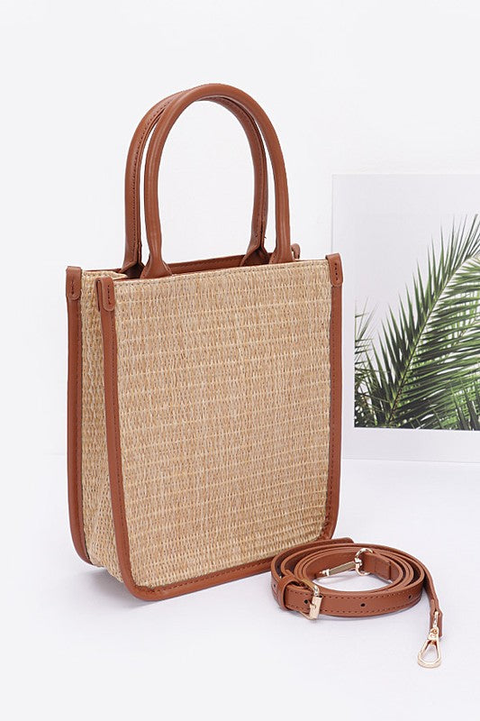 Faux Straw Tote/Crossbody Handbag
