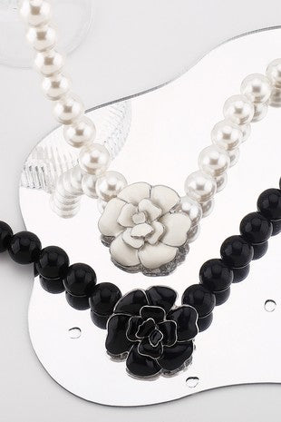 Enamel Pearl Camellia Flower Pendant Necklace