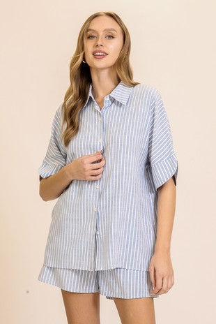 Oversized Striped Button Up Top
