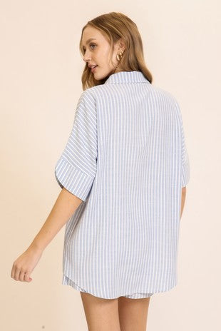 Oversized Striped Button Up Top