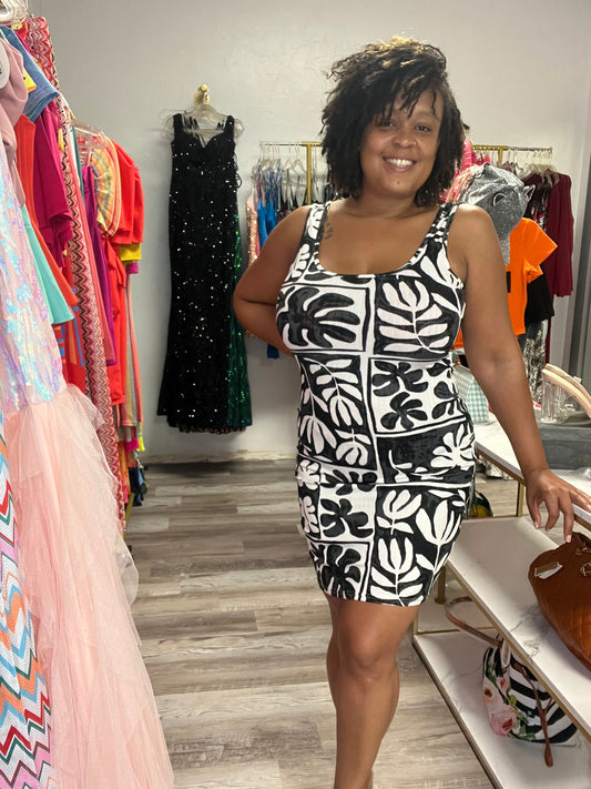 Black leaf Mini Dress