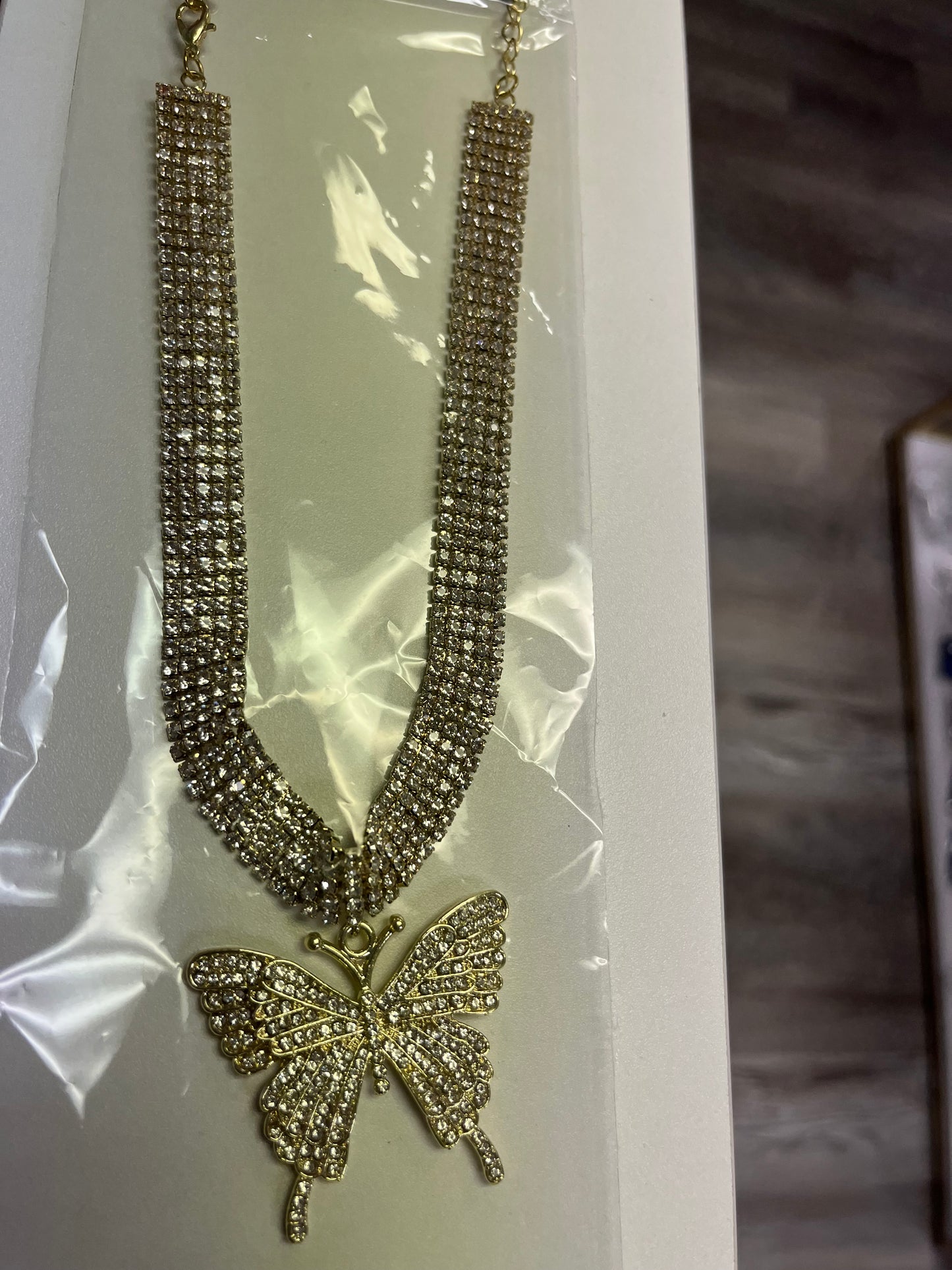 Rhinestone Butterfly Pendant Necklace