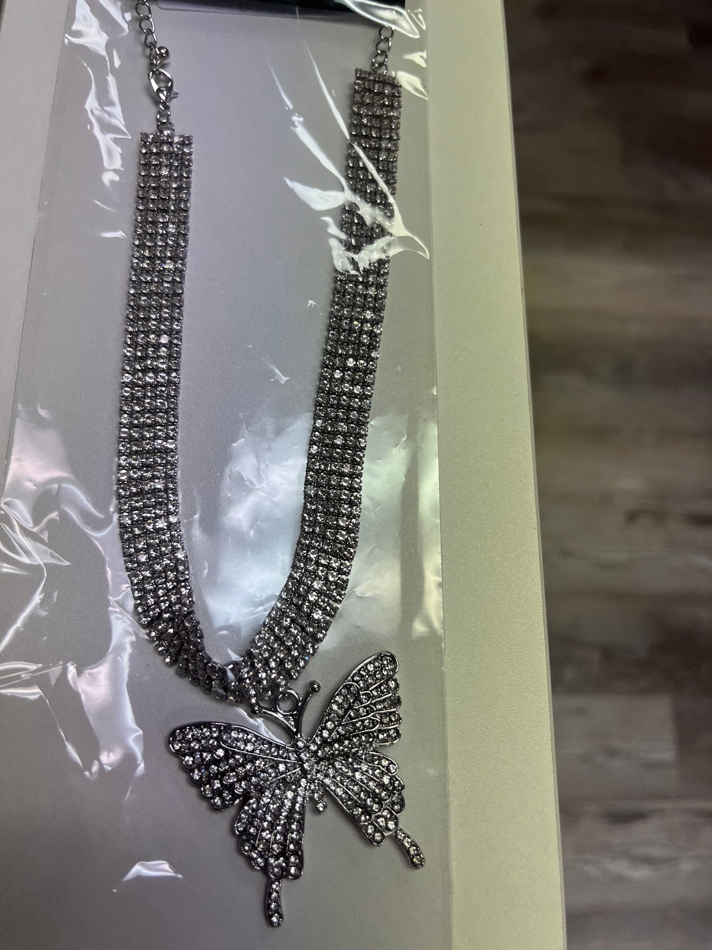 Rhinestone Butterfly Pendant Necklace