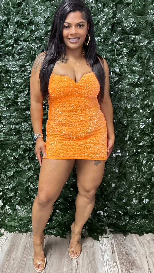 Orange Sequin Mini Dress
