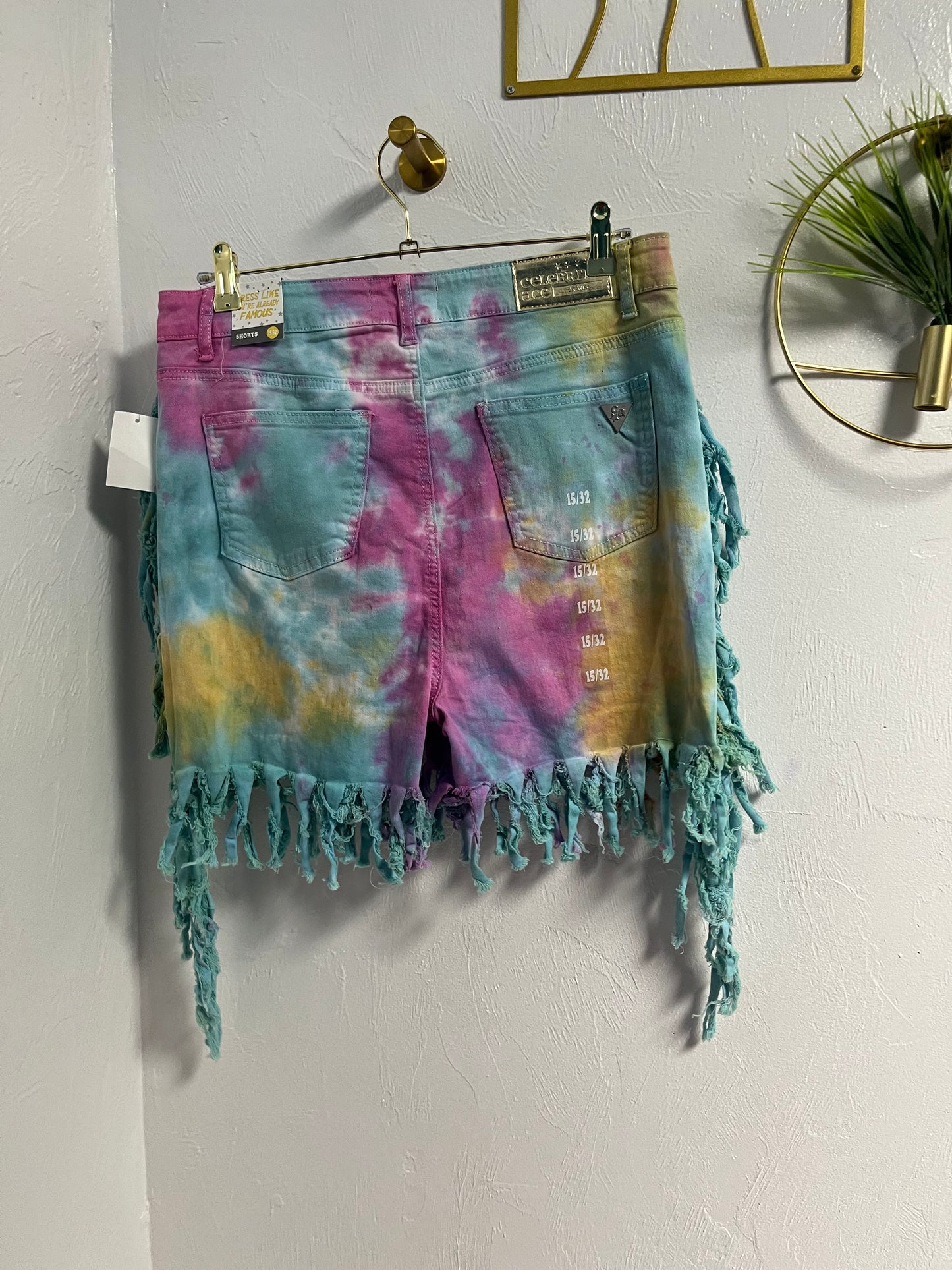 Tie Dye Denim Fringe Shorts