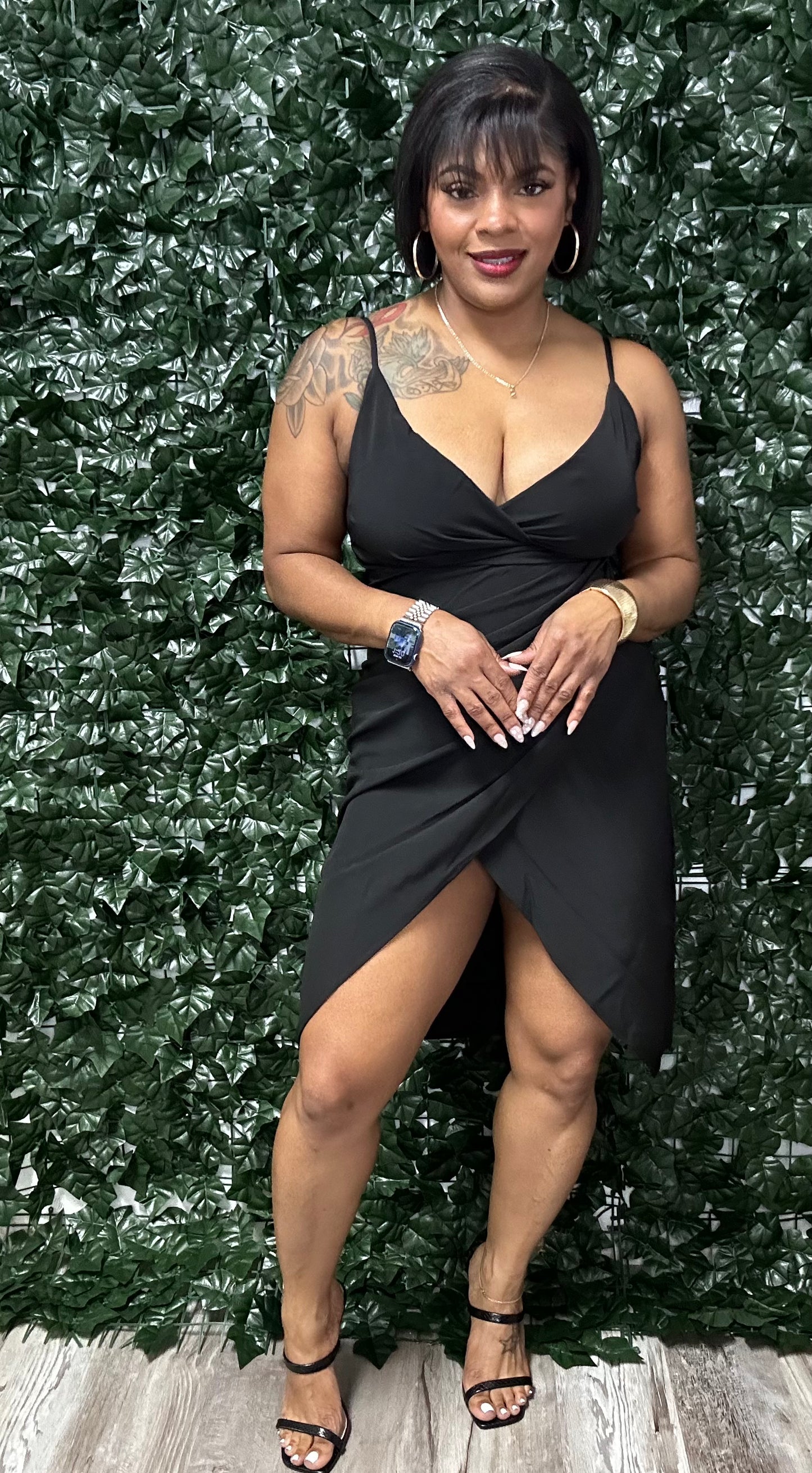 Pleated Front Split Mini Dress