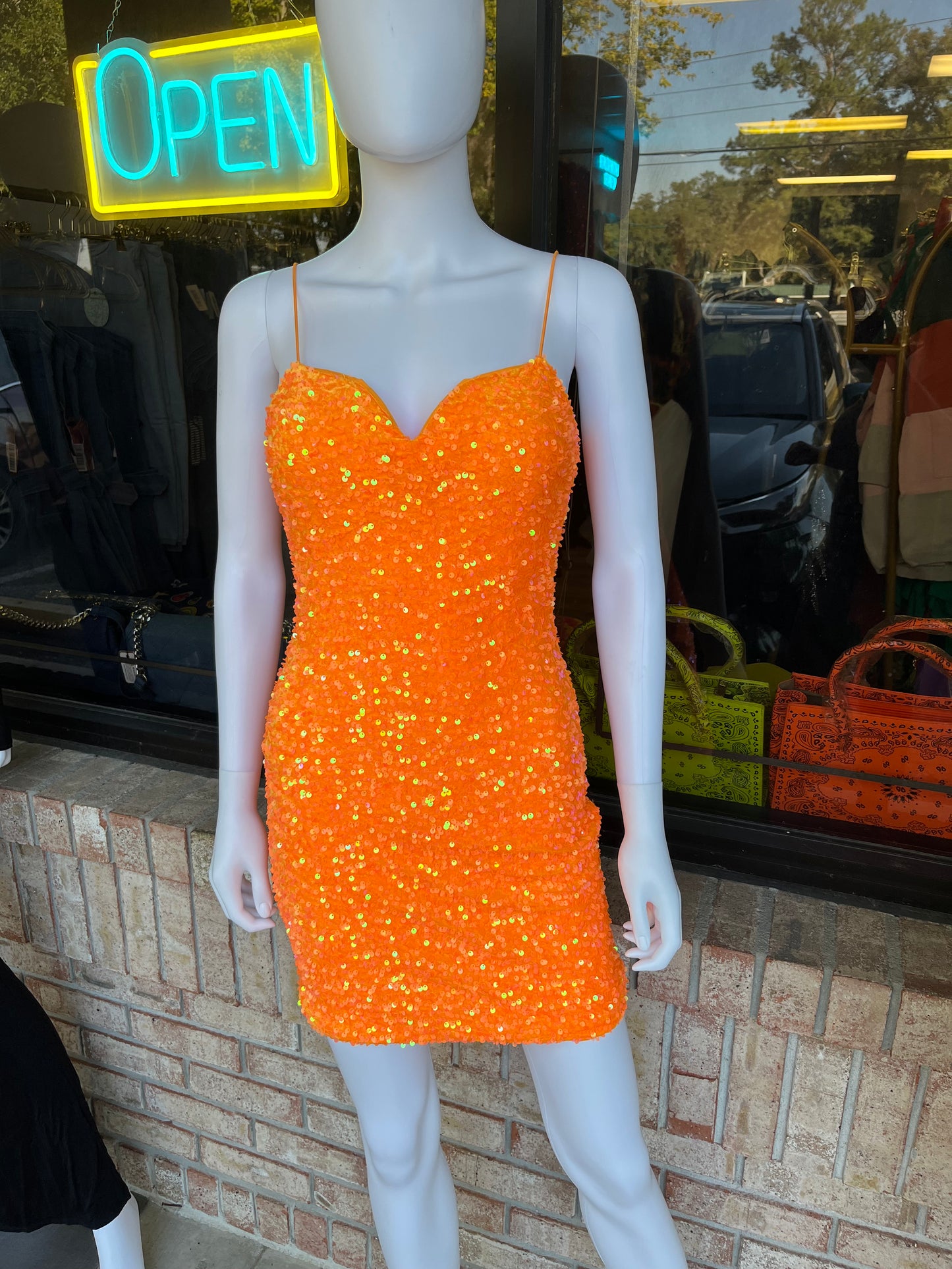 Orange Sequin Mini Dress