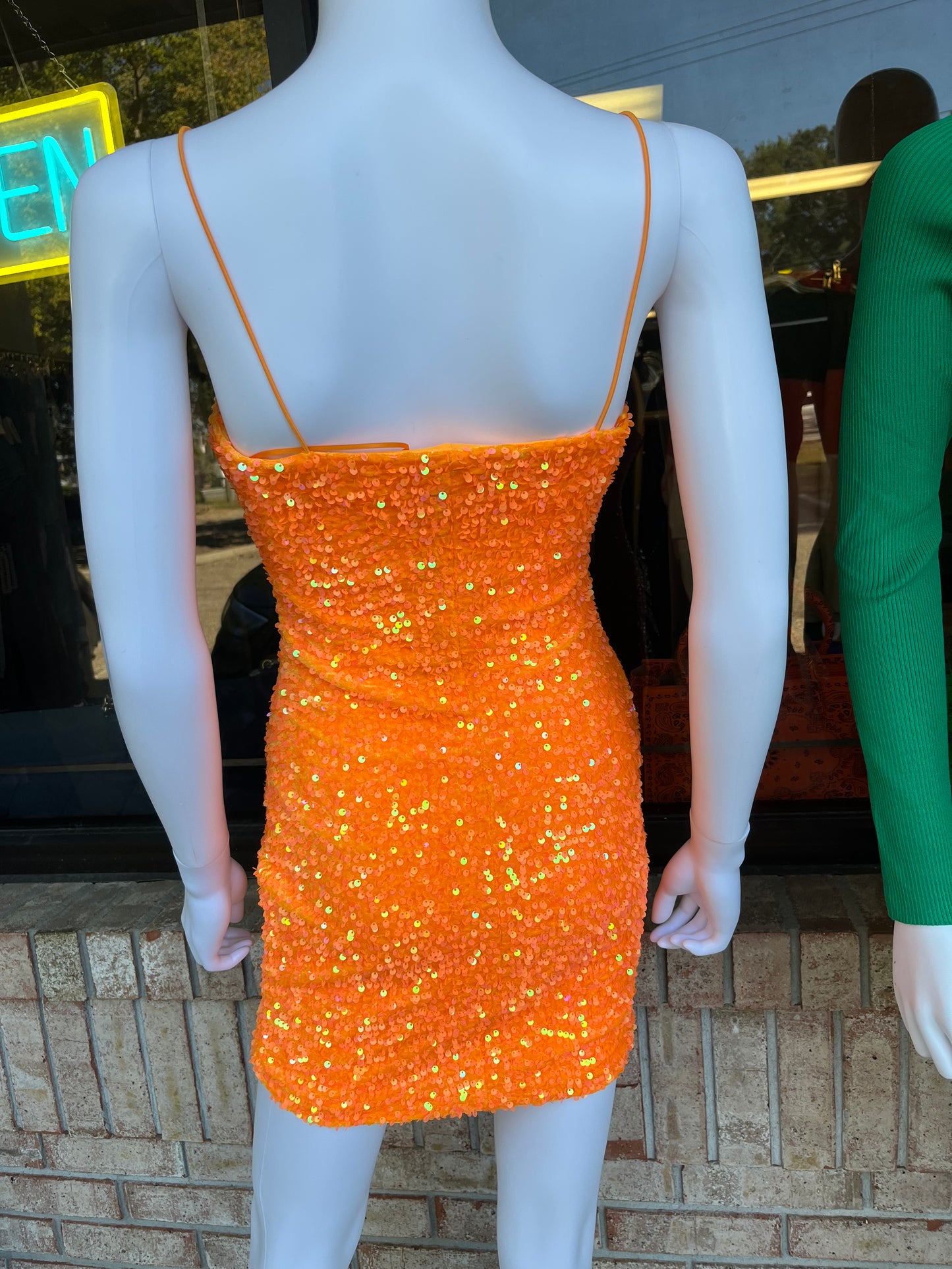 Orange Sequin Mini Dress
