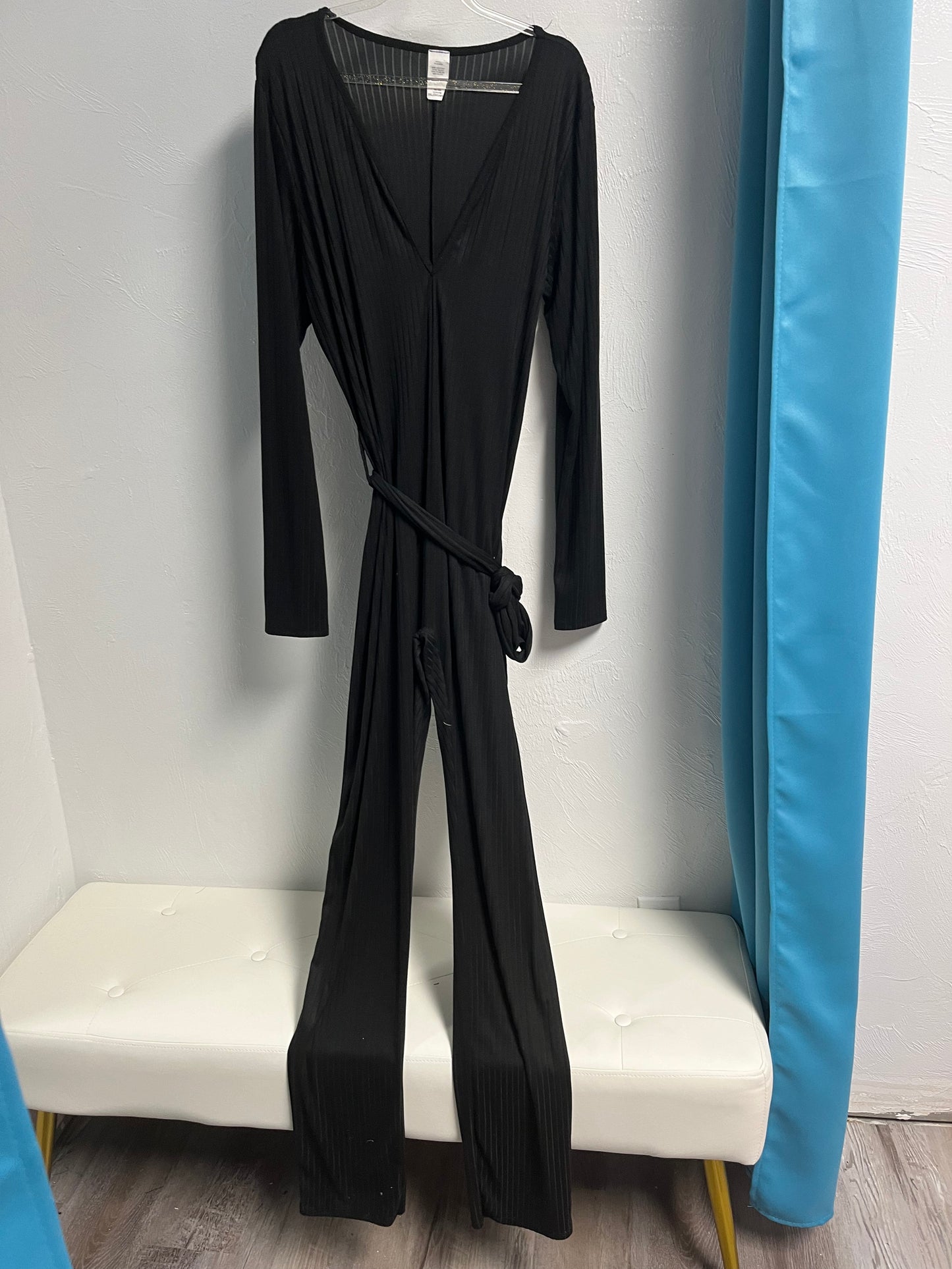 Ribbed Curve Belted Jumpsuit