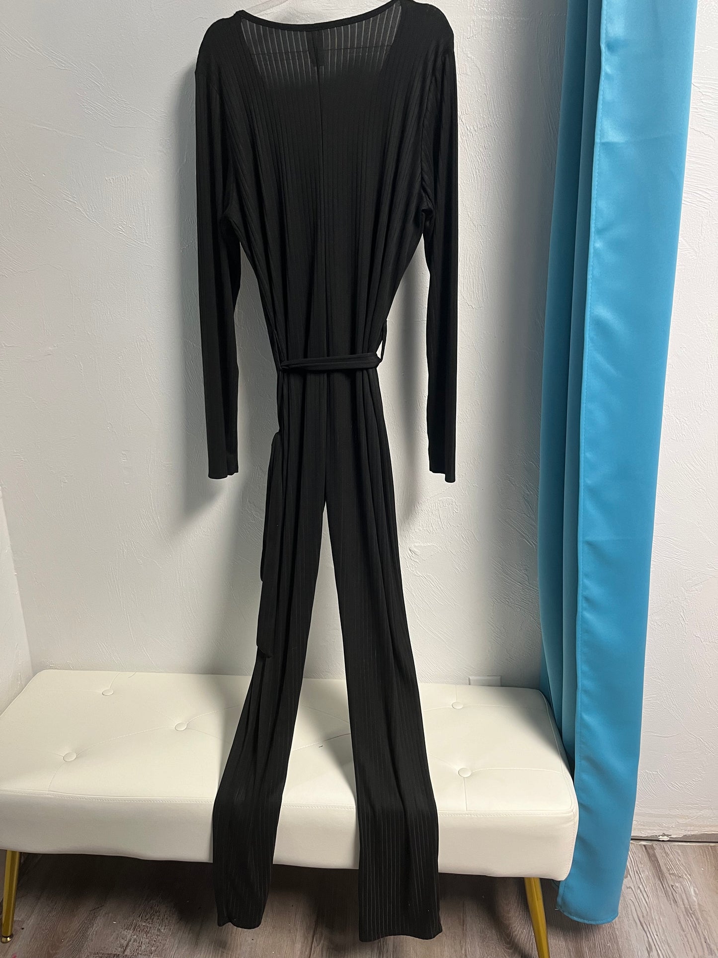 Ribbed Curve Belted Jumpsuit