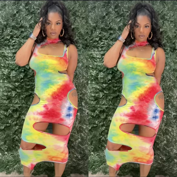 Tie Dye Cutout Maxi Dress