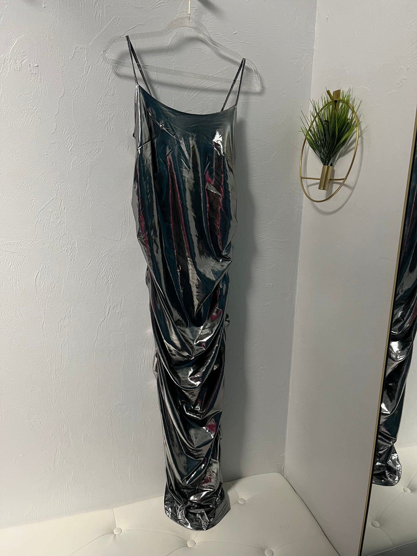 Metallic Ruched Maxi Dress