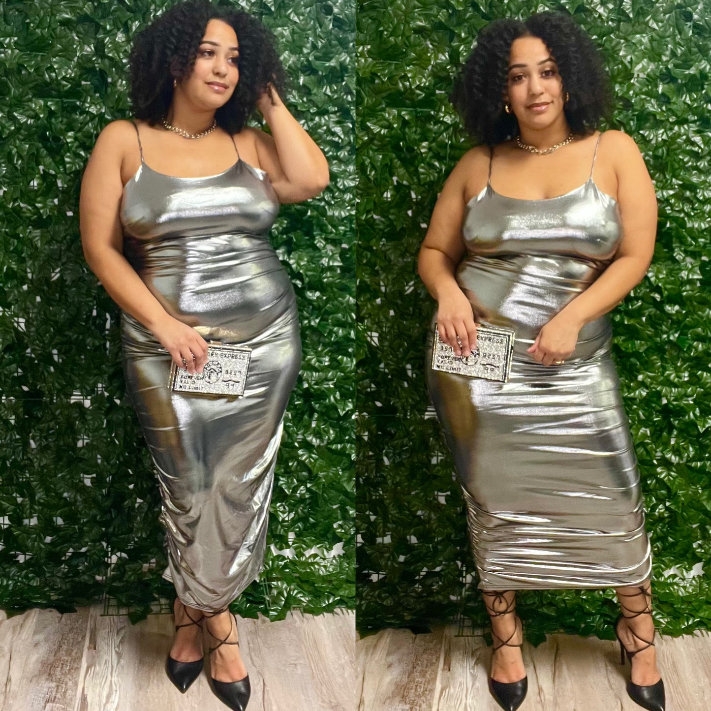 Metallic Ruched Maxi Dress