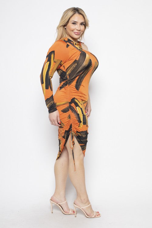 Sassy Brush Print Midi Dress