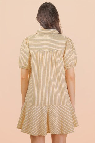 Stripe Puff Sleeve Shirt Mini Dress